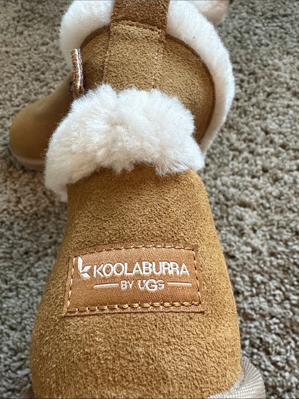 Koolaburra Kids Tan Faux-Suede Boots with Cream Faux-Fur Trim